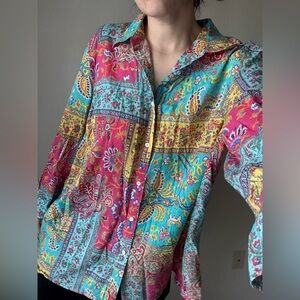 Lauren Ralph Lauren Paisley button down 100% cotton colorful coastal preppy 3XL